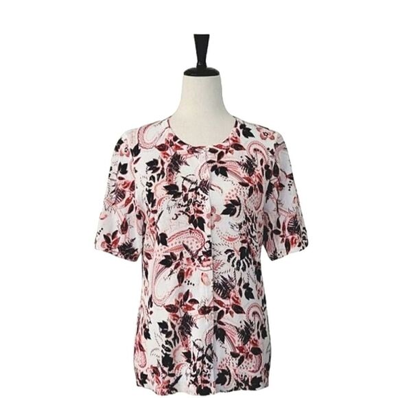 Christopher & Banks Coral Floral Patterned Elbow Sleeve Button Down Cardigan S - Picture 1 of 8